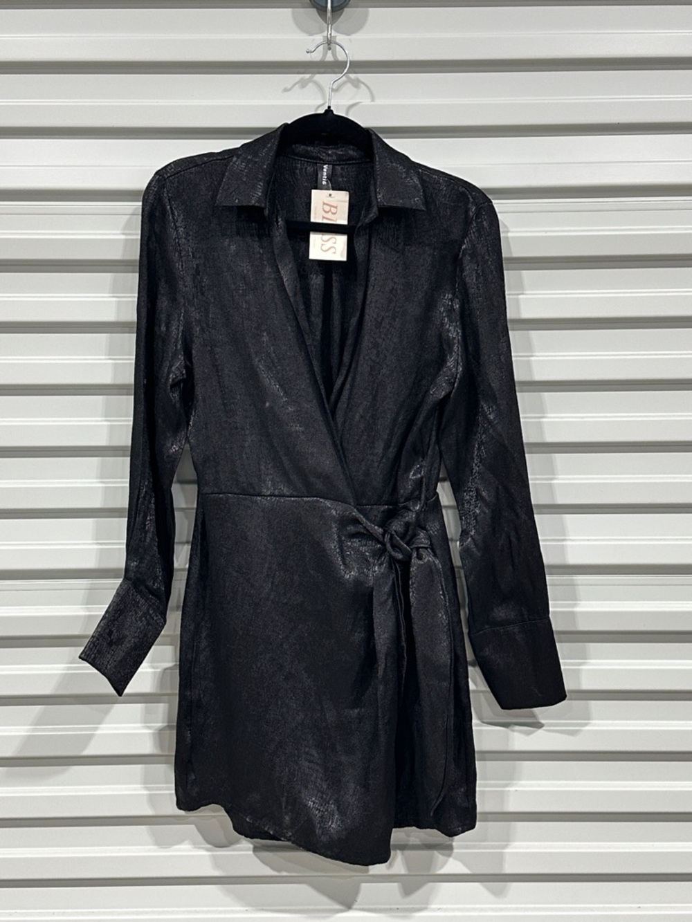 Black Mini Wrap Dress with Tie Waist
